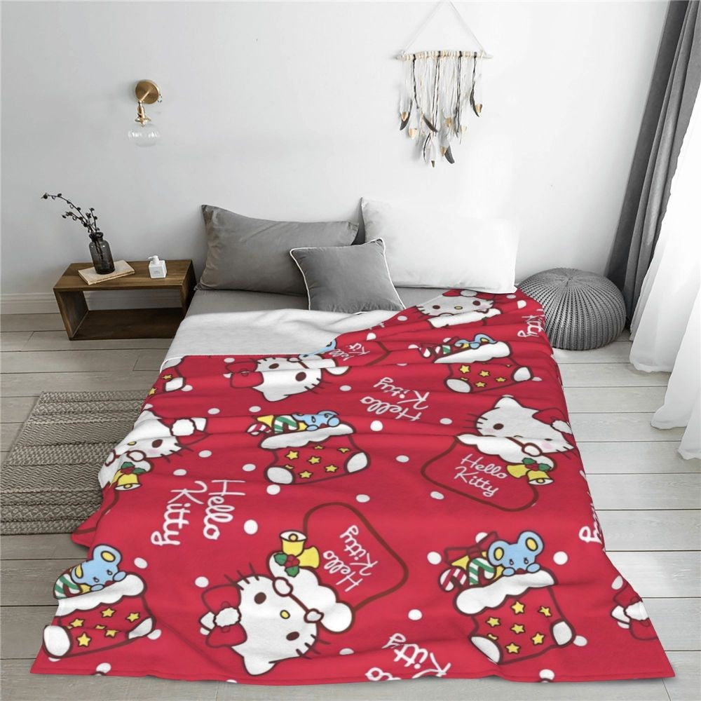 Christmas Hello Kitty Blankets Quality Warm Throw Blanket Winter Travel Office Couch Bed Graphic Bedspread