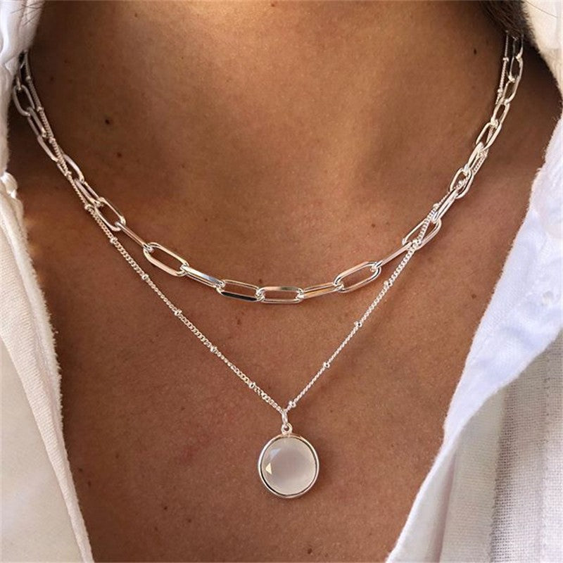 Classic Pendant Necklace for Women Micro Zircon Turkish Lucky Evil Eyes Palm Cross Pearl Multilayer Metal Chain Choker Jewelry