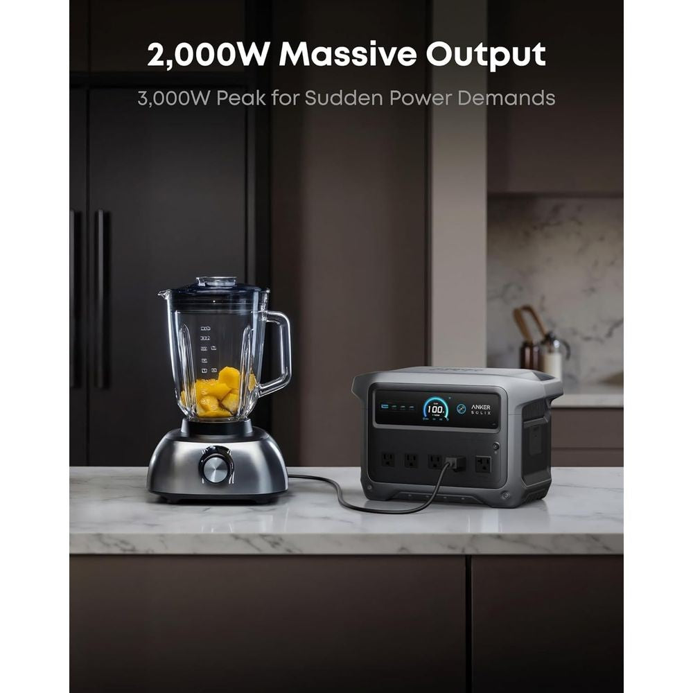 2000W Portable Solar Generator with 1024Wh Battery, Fast Charge, Ideal for Home, Outdoors, and Camping