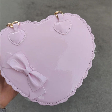 PU Heart Lolita Handbags Girls Bowknots Decor Japanese Shoulder Bags Two Sized Kawaii Shell Purses Cute Pink Messenger Bag Gifts