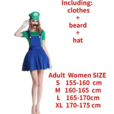 Anime Odyssey Super Luigi Brothers Cosplay Costume  Adult Children's Jumpsuit Beard Hat  Set Halloween Costume
