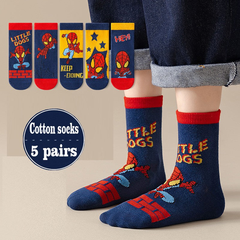 5Pairs Sanrio Cinnamoroll Kuromi Kawaii Spring and Autumn Cartoon Middle Tube Socks For Girls Boy Children Mid-calf Cotton Socks