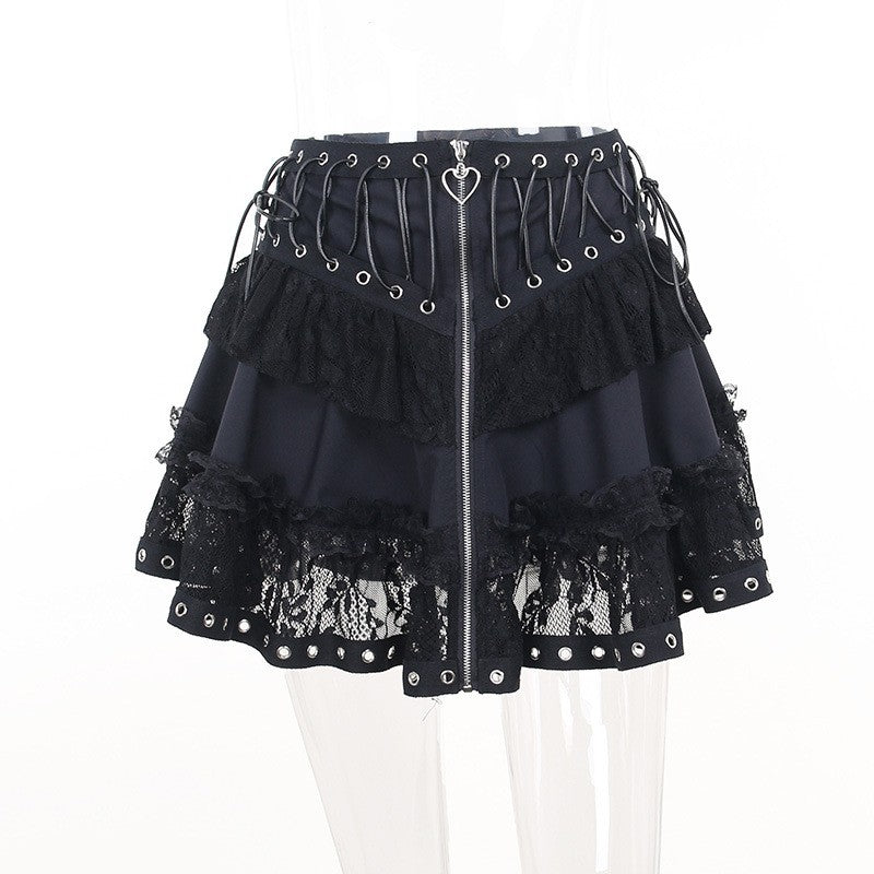 Zipper Front Women's Punk Vintage High Wasit Skirt Japanese Style Kawaii Black Harajuku Gothic Skater Cosplay Mini Skirts