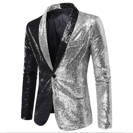 Shiny Gold Sequins Blazer for Men's New Slim Fitting Splicing Men's Suit Night Club Party DJ Stage Singer Dance Show Dress Homme