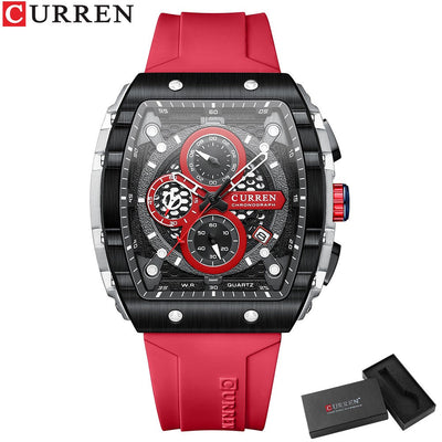 CURREN Fashion men watch brand unique square design luxury quartz sports tape watches men waterproof