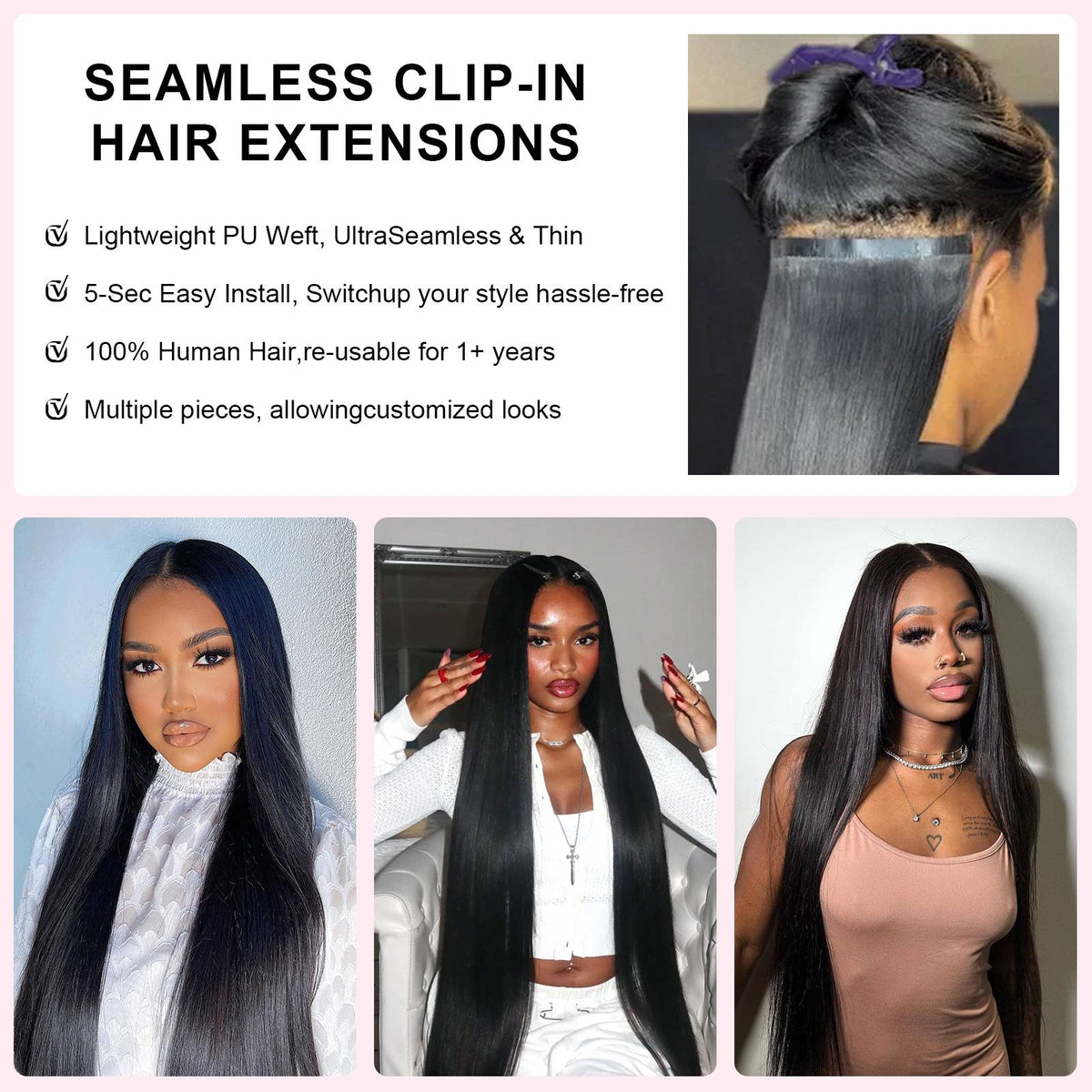 Bone Straight Clip In Human Hair 2/3/5 Pcs/Set 100% Nature Unprocessed Brazilian Virgin Clip on Weave Hair Extension for Women