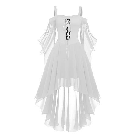 2024 New Women Fairy Skirt Plus Size Cold Shoulder Butterfly Sleeve Halloween Witch Gothic Dress Elegant Party Evening Dresses