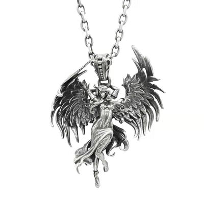 Silver-Plated Anime Mecha Beautiful Girl Girl Pendant Necklace Men and Women Hip-Hop Rock Punk Trendy Jewelry Gift