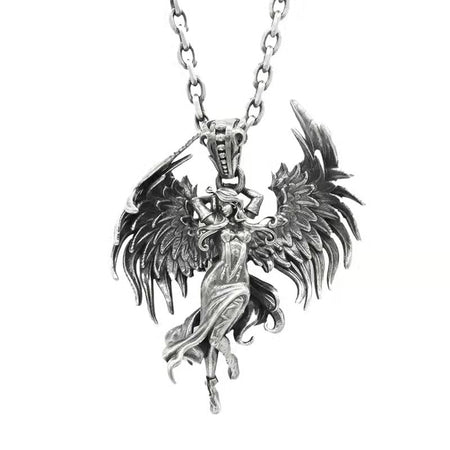 Silver-Plated Anime Mecha Beautiful Girl Girl Pendant Necklace Men and Women Hip-Hop Rock Punk Trendy Jewelry Gift