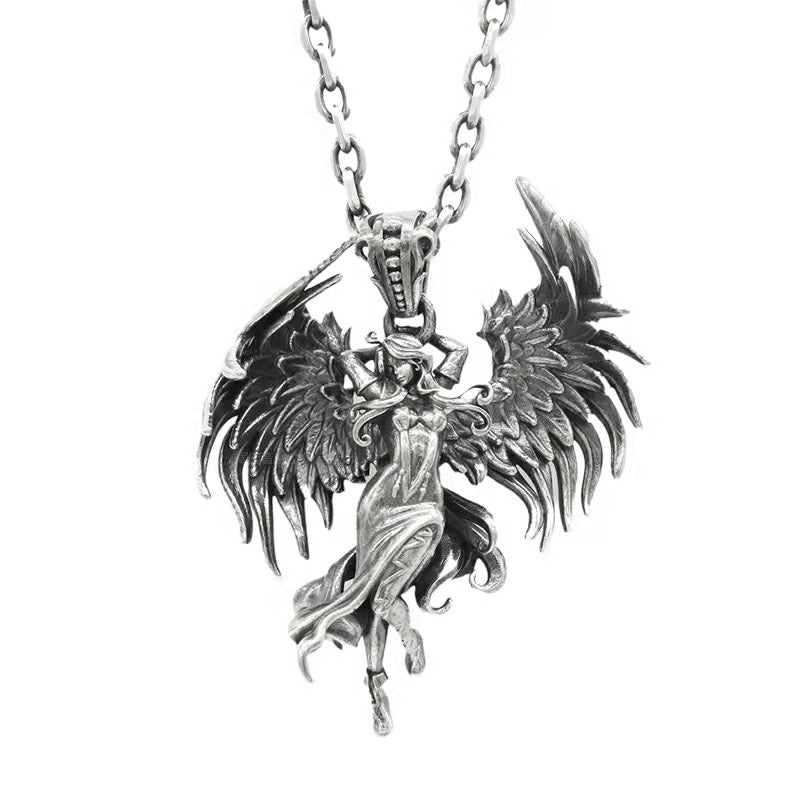 Silver-Plated Anime Mecha Beautiful Girl Girl Pendant Necklace Men and Women Hip-Hop Rock Punk Trendy Jewelry Gift