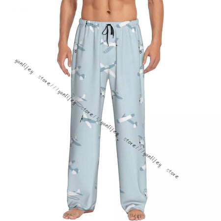 Men's Sleepwear Loose Sleep Pants Pajamas Cute Airplanes Long Lounge Bottoms Casual Homewear