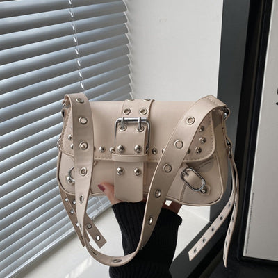 Shoulder Bag for Women Punk Style Purse PU Leather Rock Fashion Handbags with Rivet Small Trendy Armpit Purse