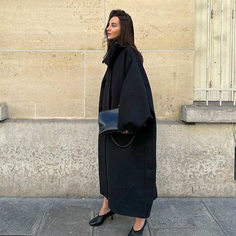 Fashion Loose Women's Trench Coat Stand Collar Batwing Sleeve Oversized Long Coats 2025 New Autumn Casual Street Chic Outwear