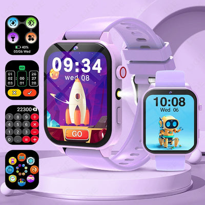 2025 New Children Smart Watch Alarm Clock LED Flashlight Waterproof Kid Watches HD Camera Take Photo Puzzle Game Smartwatch Girl
