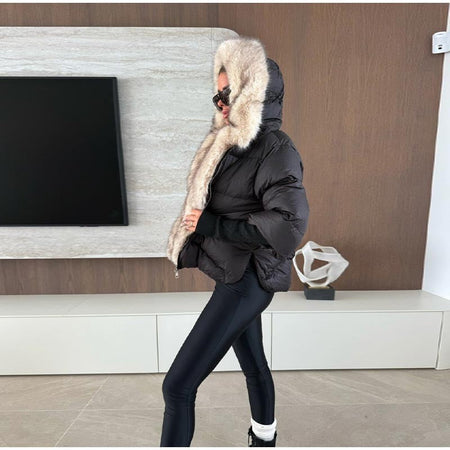 Vintage Women's Fur Coat Elegant Furs Collar Puffer Thicken Full Sleeve Jacket With Furs Female 2025 Autumn Winter Woman Coats
