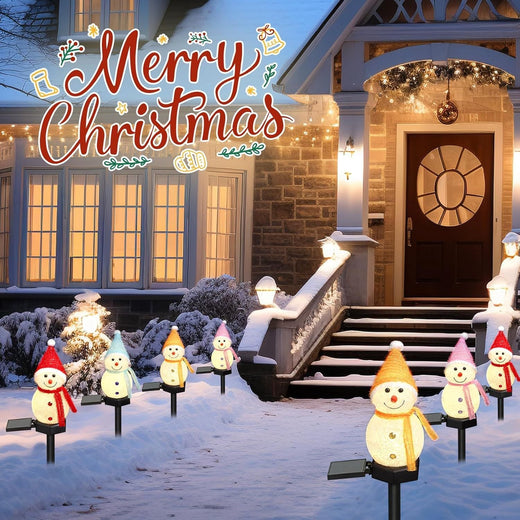 LED Snowman Solar Garden Light Outdoor Ground Stake Light Solar Powered Xmas Pathway Lights for Christmas Lawn Yard Decoration