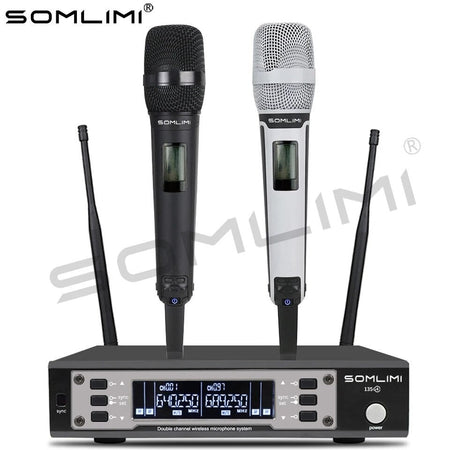 SOMLIMI EW135G4 UHF Dual Channels Profession Wireless Microphone System Stage Performance Dynamic Long Distance Metal Handheld