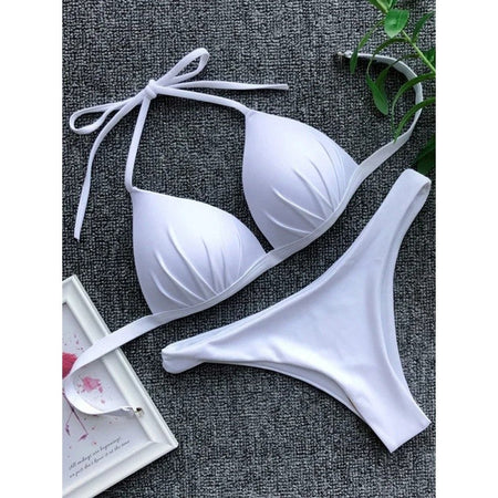 Triangle Bikini Push Up Bathing Suit Women Solid Split Halter Micro Bikini Two Piece Sets 2025 New Brazilian Bathing Suit Female