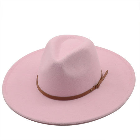 9.5cm Wide Brim Fedora Hats with Brown Belt Autumn Winter Women Party Top Hat Men Jazz Retro Cowboy Felt Cap Panama Sun Hat