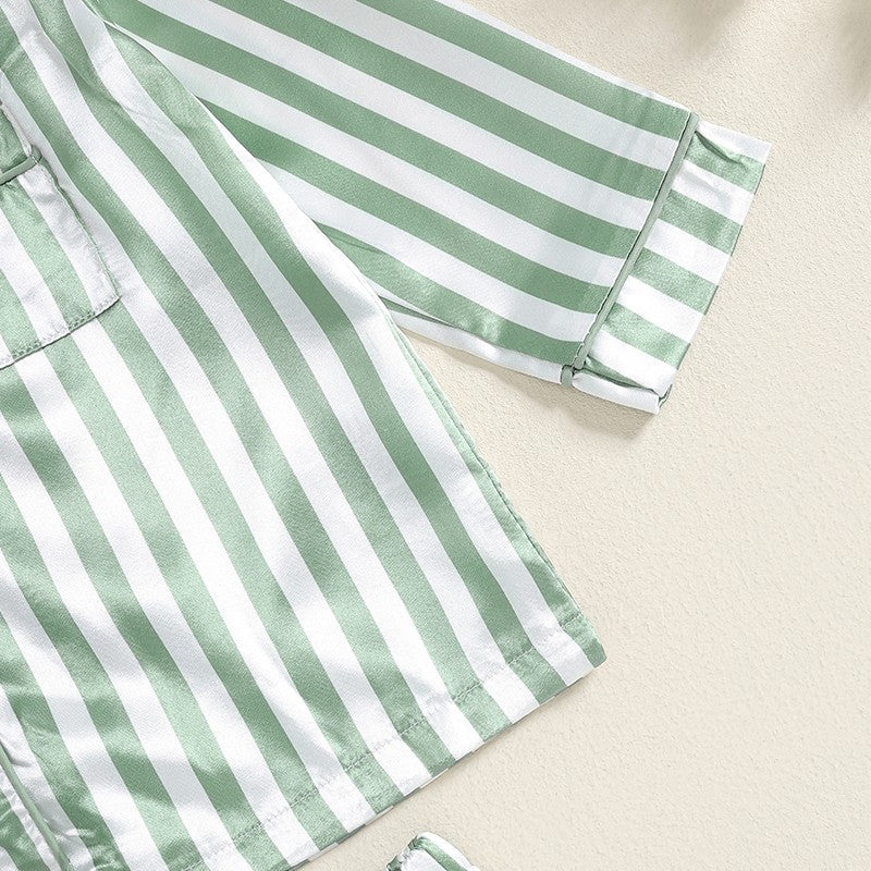 Kid Girls Boys Fall Pajamas Set Stripe Print Long Sleeve Shirts Tops Long Pants Satin 2 Pieces Lounge Suit Sleepwear