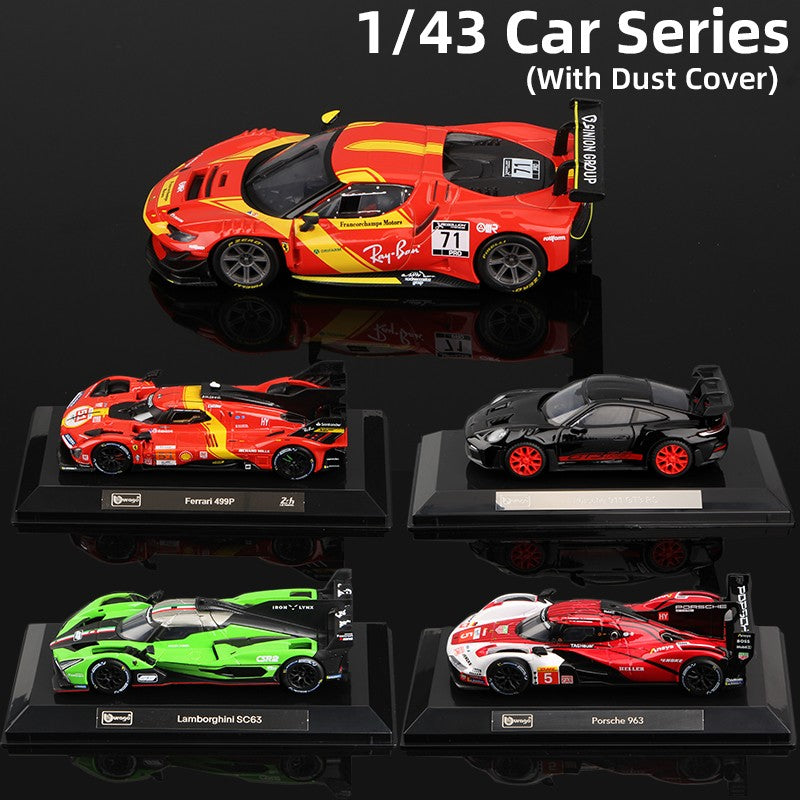 Bburago 1:43 Race Car Model With Dust Cover Series Alloy Miniature Diecast Racing Static Toy 499P 296 GT3 963 911 GT3 SC63 Fxxk