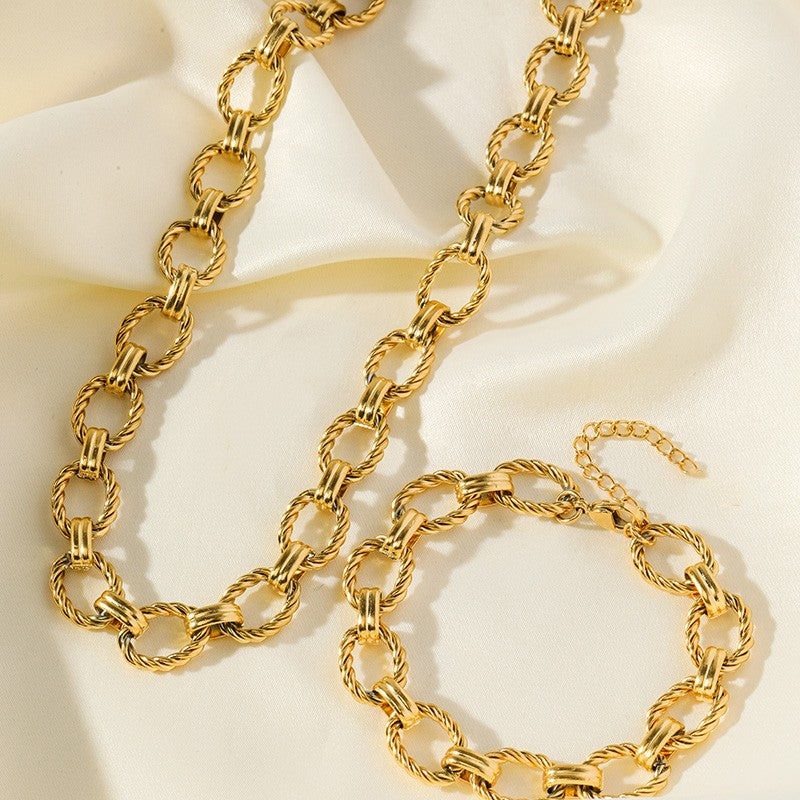GANEMLY 316L Stainless Steel Metal Chain Necklace Bracelet Set For Women New Punk Collar Chokers Waterproof Jewelry Femme Gift