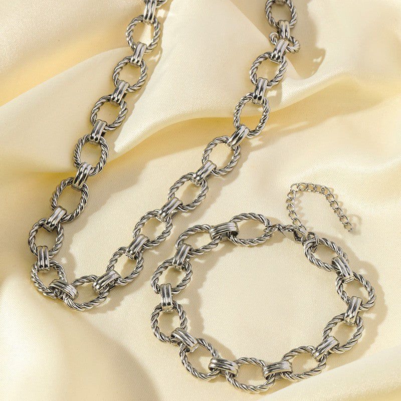 GANEMLY 316L Stainless Steel Metal Chain Necklace Bracelet Set For Women New Punk Collar Chokers Waterproof Jewelry Femme Gift