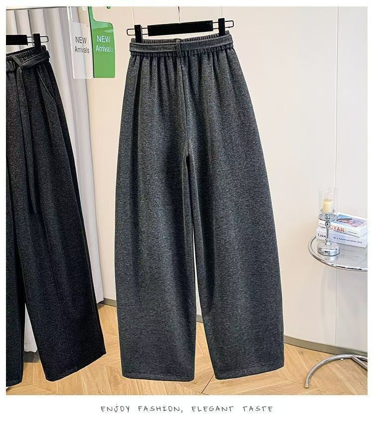 2025 Autumn Winter New All-match Fashionable Solid Color Elastic Waist Wide Leg Pants Women Clothes Casual Drawstring Trousers