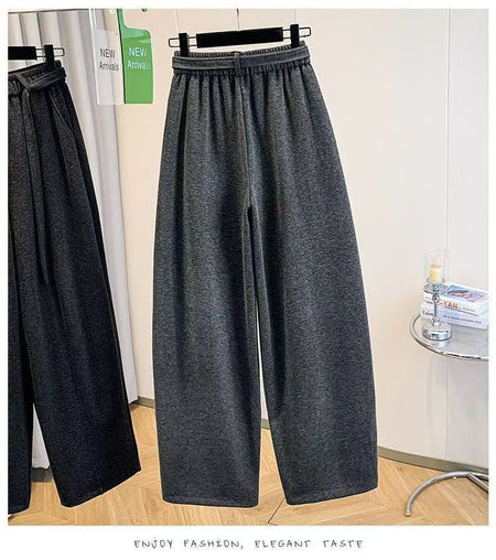 2025 Autumn Winter New All-match Fashionable Solid Color Elastic Waist Wide Leg Pants Women Clothes Casual Drawstring Trousers