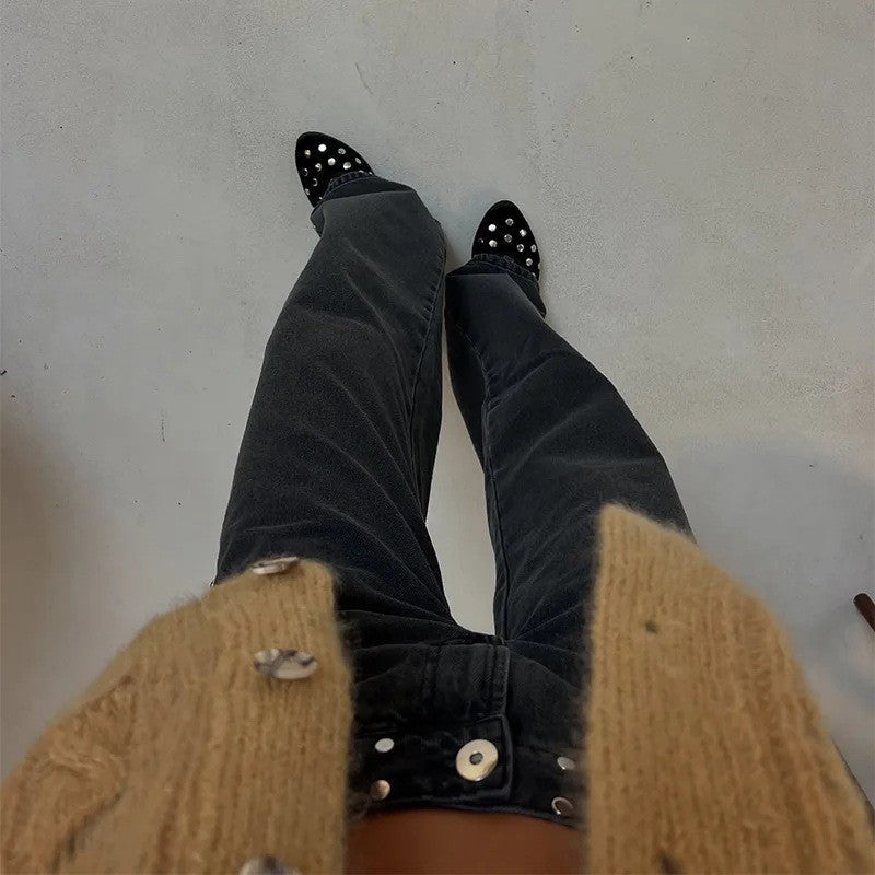 Y2K Women's Straight Leg Jeans Personalized Lucky Star Texture Retro Baggy Jeans Stylish High Street Willow Nail Low Waist Jeans