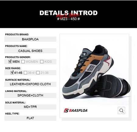 Baasploa New Men's Shoes Outdoors Walking Sneakers Waterproof Shoes Comfort Tenis for Men Non-Slip