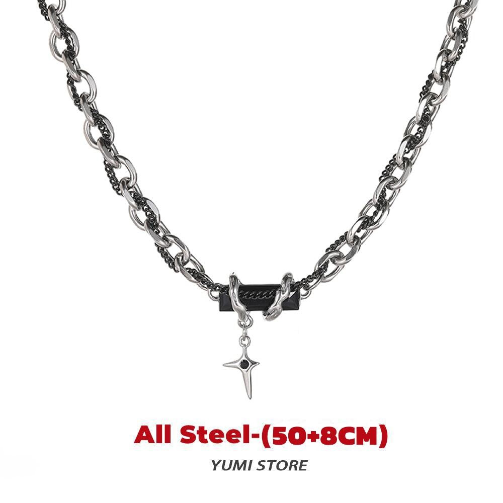 Titanium Steel Black Star Necklace For Men Women Trend Cross Pendant Collar Sweater Chain Hip Hop Kpop Jewelry Male Accessories