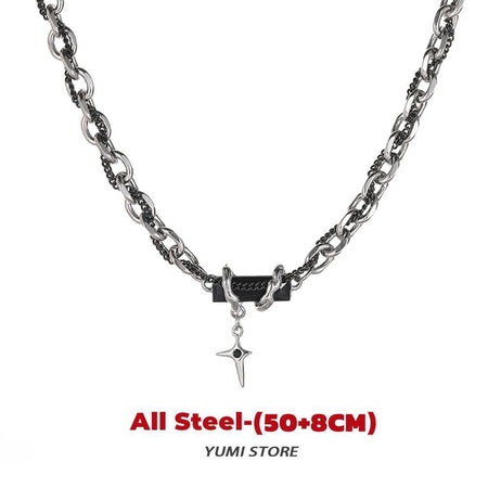 Titanium Steel Black Star Necklace For Men Women Trend Cross Pendant Collar Sweater Chain Hip Hop Kpop Jewelry Male Accessories