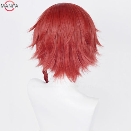 Kurona Ranze Cosplay Wig Anime Unisex Long 38cm Red Single Twist Braid Wig Heat Resistant Synthetic Cosplay Anime Wigs + Wig Cap