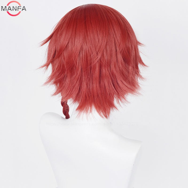 Kurona Ranze Cosplay Wig Anime Unisex Long 38cm Red Single Twist Braid Wig Heat Resistant Synthetic Cosplay Anime Wigs + Wig Cap