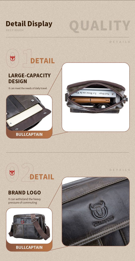 BULLCAPTAIN Genuine Leather Men's Crossbody Bag Large Capacity Casual Multifunctional Handbag A Fashion Business Briefcase