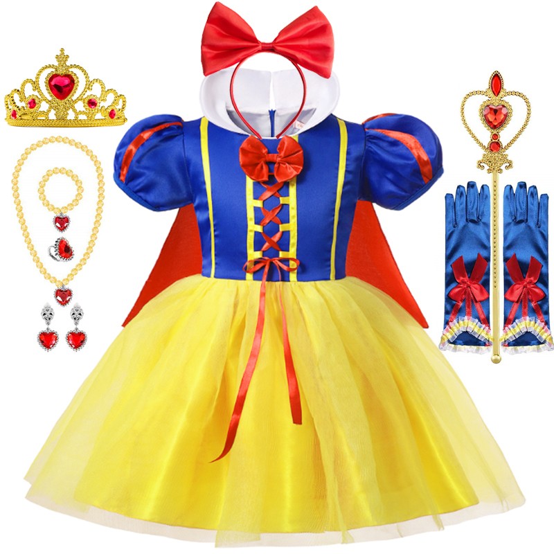 Snow White Princess Dress Up Kids Girls Halloween Costume With Cape Toddler Birthday Party Role Playing Children Apparel Clothes