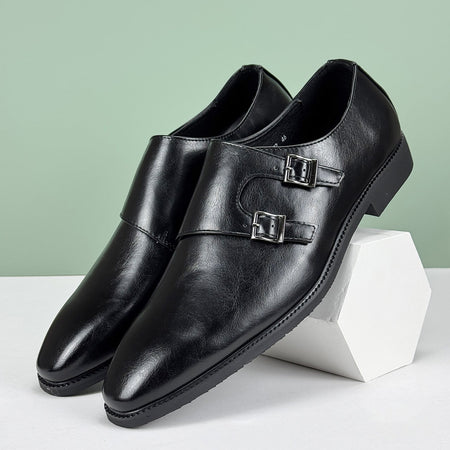 2025 Fashion Men's British Derby Shoes Breathable Adjustable Buckle Business Casual Leather Shoes for Commuting & Wedding