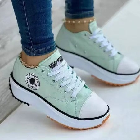 Women's Graphic Canvas Sneakers Women's Casual Shoes 2024 Autumn New Women's Sneakers Flat Lace Up Zapatos Mujer Chaussure Femme