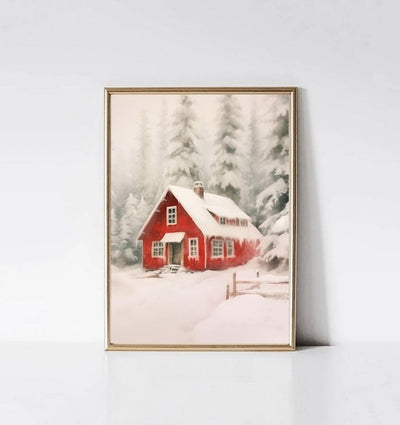 Santa Claus Christmas Tree Canvas Print Snow Landscape Paint Winter Christmas Wall Art Poster for Modern Living Room Home Decor
