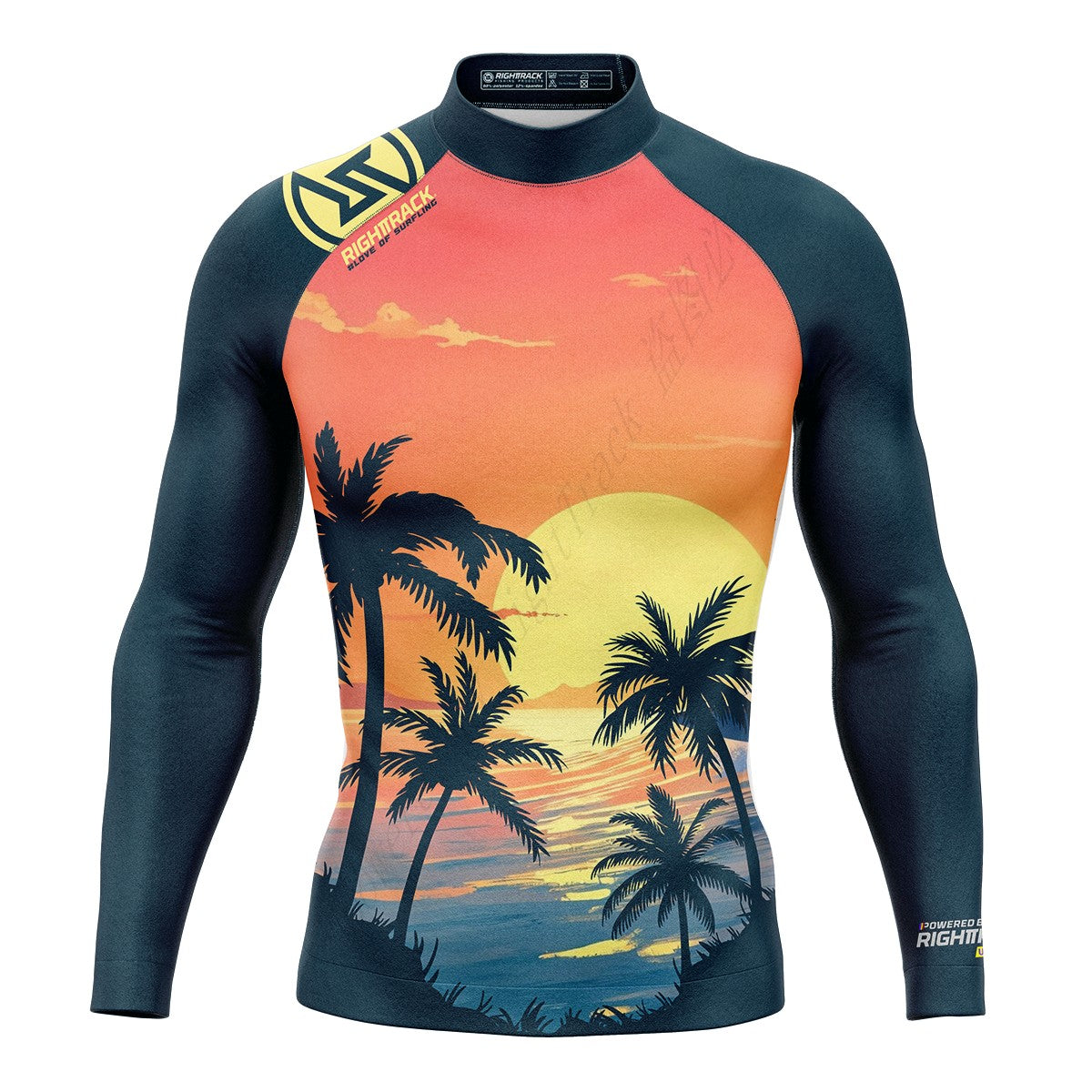 New Men's Surfing Shirt Gold Coast Lycra Rashguard RIGHTTRACK Long Sleeve Surf Sportswear Beach UV Swimwear UPF50+ Clothes