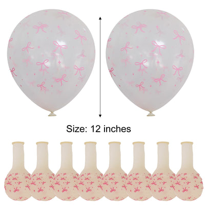 50/10pcs Bow Theme Latex Balloon 12 Inches Bowknot Print White Balloons for Kids Girls Birthday Baby Shower Wedding Party Decor