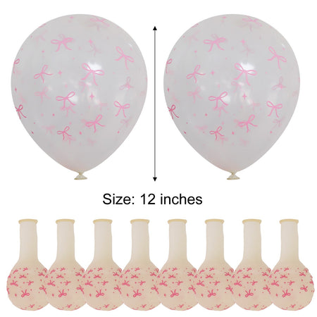 50/10pcs Bow Theme Latex Balloon 12 Inches Bowknot Print White Balloons for Kids Girls Birthday Baby Shower Wedding Party Decor