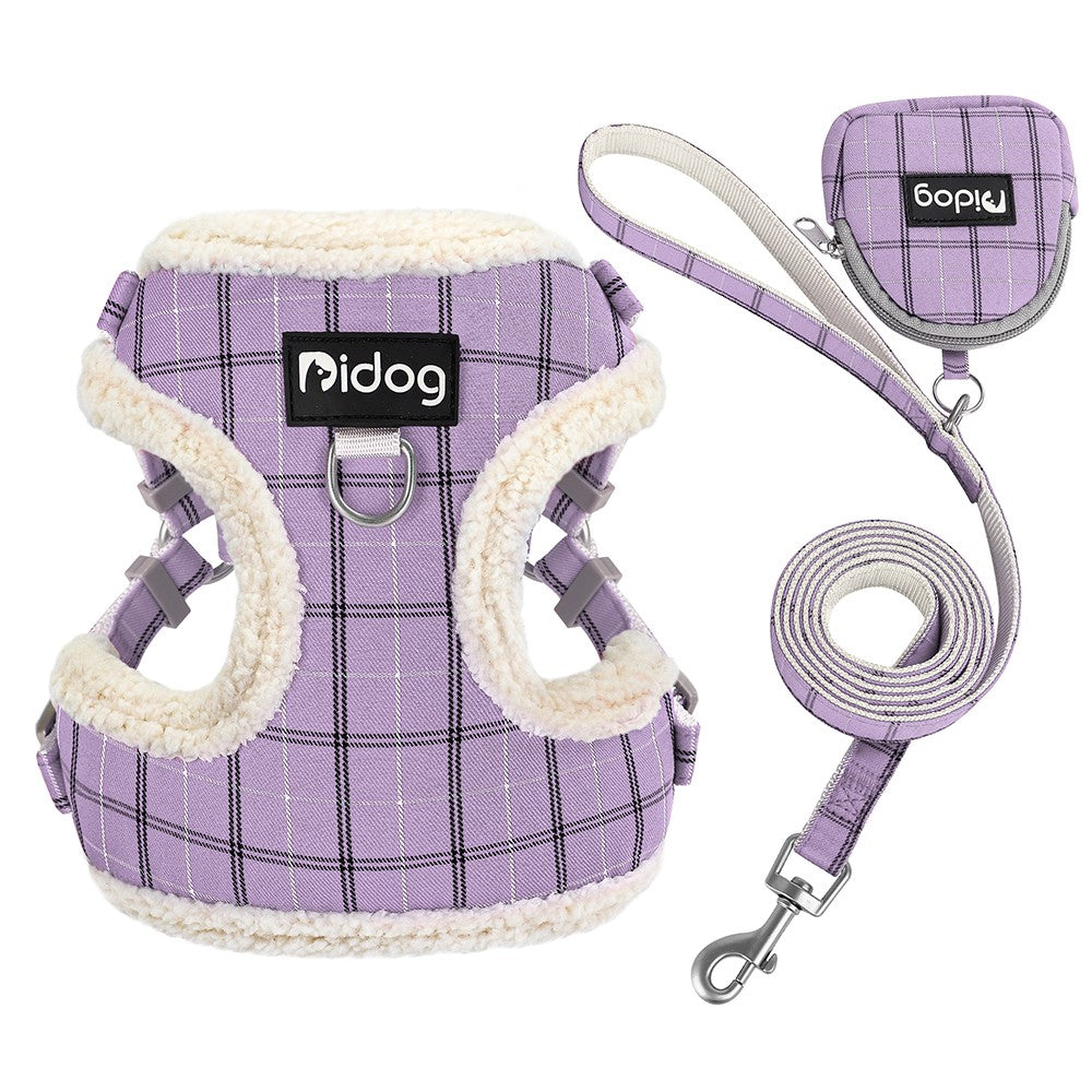 Breathable Dog Harness Leash Bag Set Winter Warm Dog Fur Harnesses Vest Pet Walking Rope With Garbage Bag for Small Medium Dogs