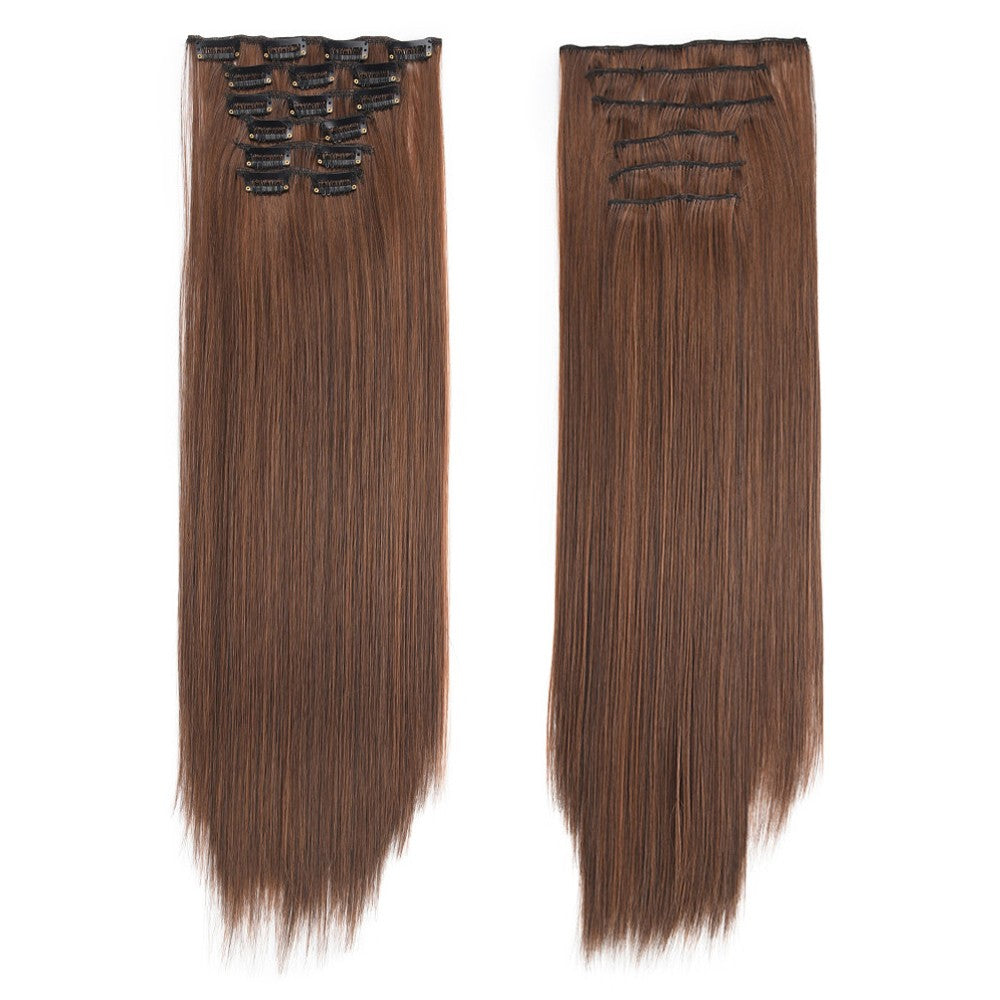 16 Clips in Hair Extensions 24Inchs Long Straight Hairstyle Synthetic Blonde Black Hairpieces Heat Resistant Fake Hair 6Pcs/Set