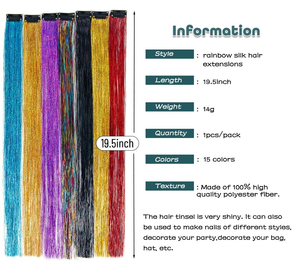 New Hair Tinsel Clip In Extensions Shiny Sparkle Hair Tinsel Glitter Fairy Hair Tinsel Kit Clip In Sparkle Hair Extension 19.5In