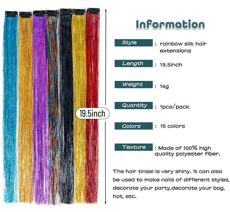 New Hair Tinsel Clip In Extensions Shiny Sparkle Hair Tinsel Glitter Fairy Hair Tinsel Kit Clip In Sparkle Hair Extension 19.5In