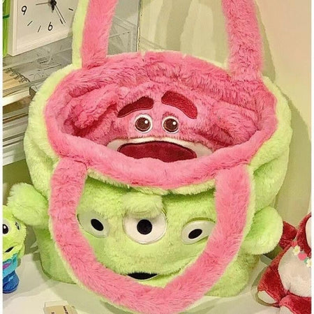 Disney Winnie Bear Turn Into Tigger Plush Handbag Cartoon Reversible Lotso Change To Alien Plush Doll Bag Xmas Women Girls Gift