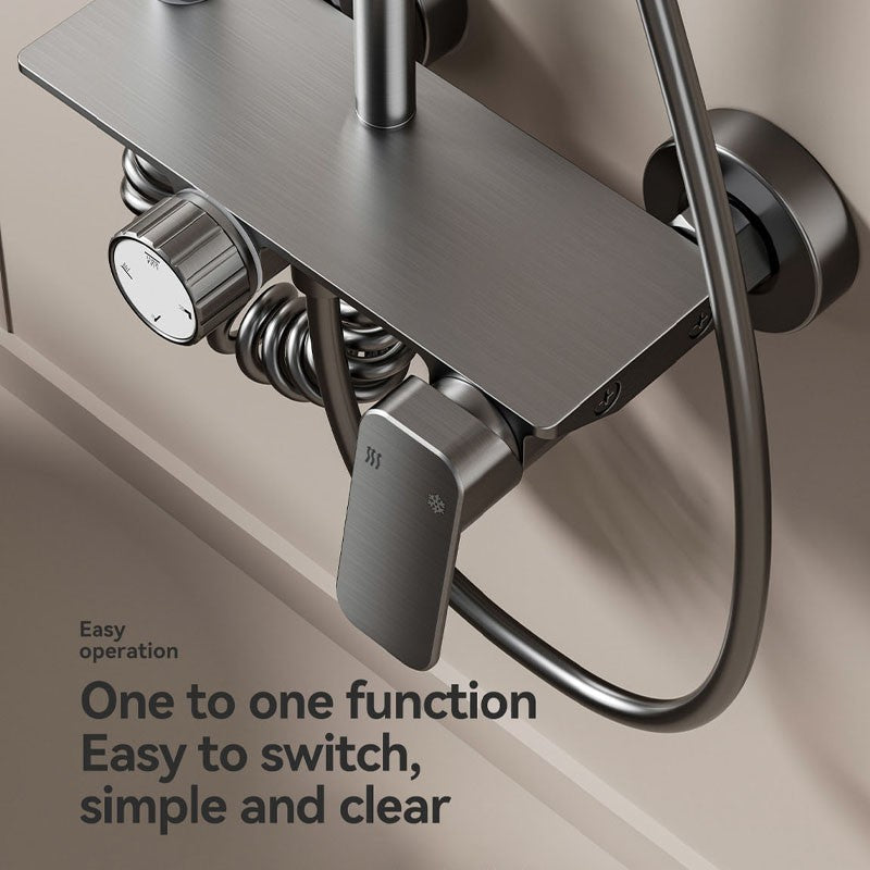 Multifunction Bathroom Shower System Set Hot and Cold Water Household Rotary Knob Pressurize Aluminum Gunmetal Gray Shower Set