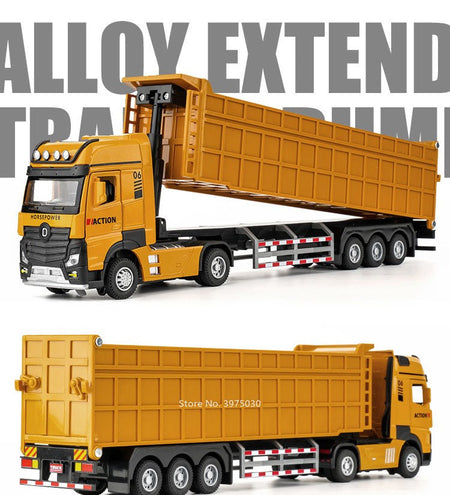 1:50 Miniature Trailer Dump Truck Cars Toys Model 3 Doors Opened Extended Engineering Vehicle Light Sound Car Boys Festival Gift